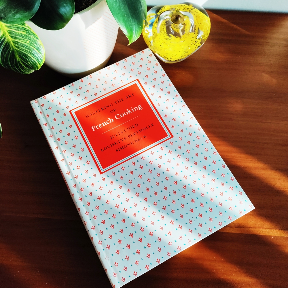 Mastering the Art of French Cooking by Julia Child - Elegant Blue and Red Design